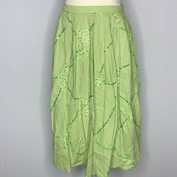 Beau Bois Linen Blend Midi Circle Skirt L Green - Picture 2 of 5